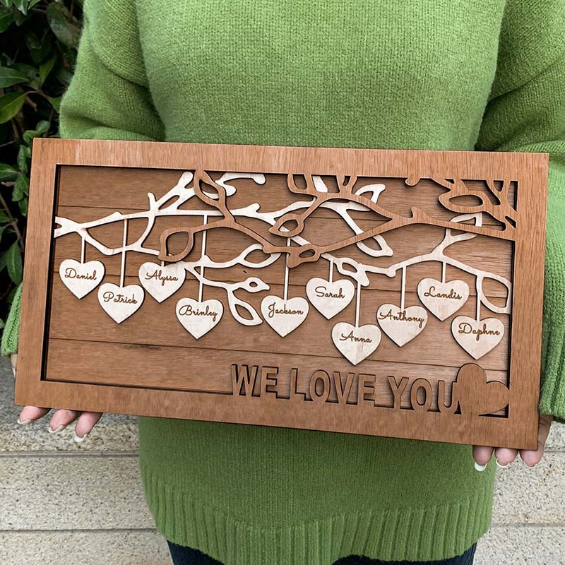 Personalised Family Tree Wood Frame Sign with Kids Name For Christmas Family Gift