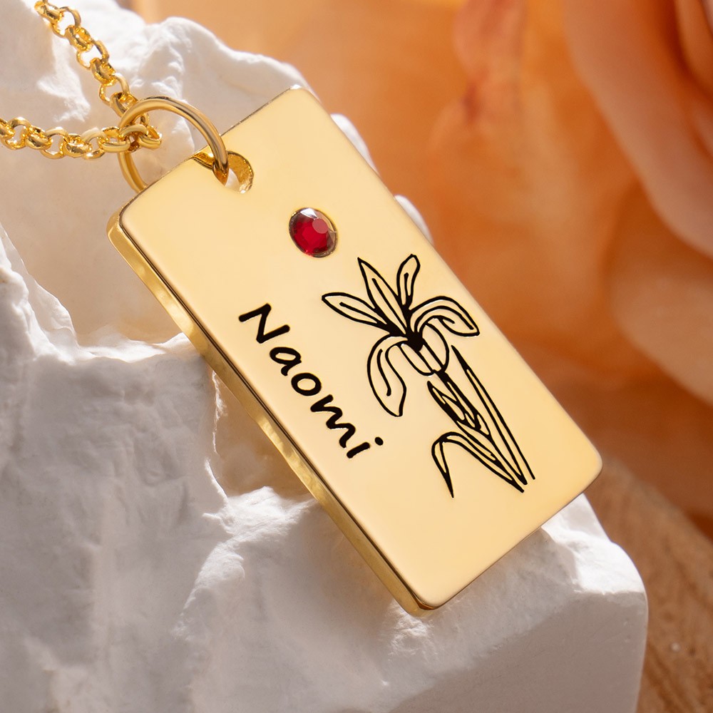 Custom February Birth Month Flower Necklace With Kid Name For Daughter Gift Ideas