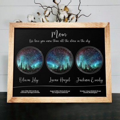 Personalised Star Map By Date Night Sky Constellation Wood Sign For Mum Christmas Gift