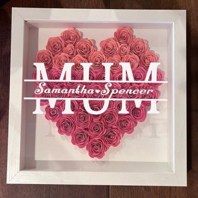 Custom Mum Flower Shadow Box with Kids Names For Mother's Day Gift
