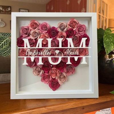 Custom Mum Flower Shadow Box with Kids Name For Mother's Day Gift