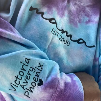 Custom Embroidered Mama Sweatshirt with Kids Names on Sleeve For Christmas Gift