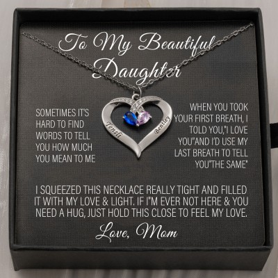 Personalised Heart Necklace With Birthstones and Names Gifts For Daughter