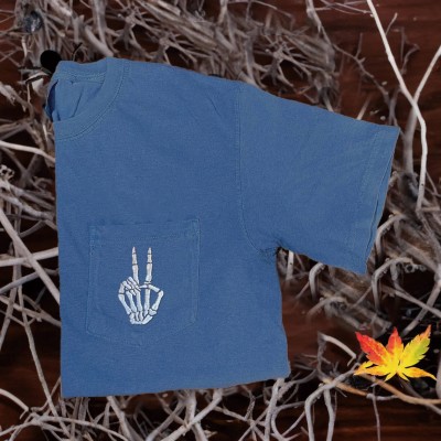 Embroidered Halloween Pocket Tee Spooky Season Shirt