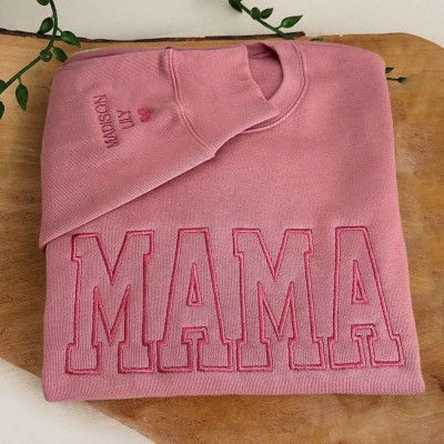 Custom Embroidered MAMA Sweatshirt with Kids Names on Sleeve For Christmas Gift