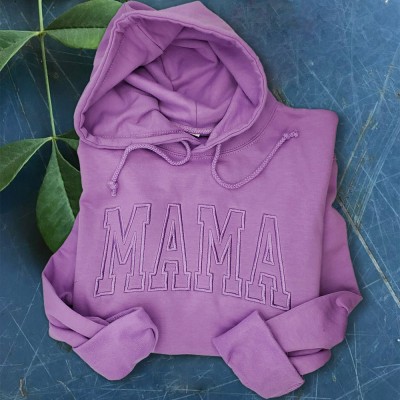 Custom Embroidered Mama Hoodie with Kids Names on Sleeve For Christmas Gift