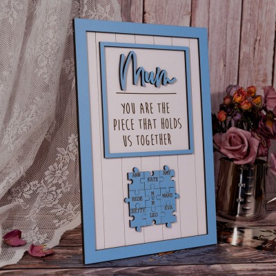 Personalised Mum Puzzle Sign Unique Wood Sign For Mother's Day Gift