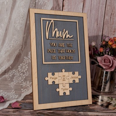 Personalised Mum Puzzle Sign Unique Wood Sign For Mother's Day Gift