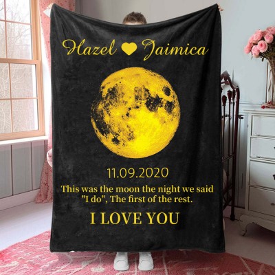 Custom Moon Phase Blanket By Date For Couple Wedding Anniversary Valentine's Day Gift