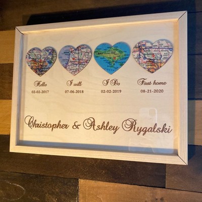 Personalised Met Engaged Married Map Wooden Frame Love Story Decor Keepsake Unique Gift For Couple Valentine's Day