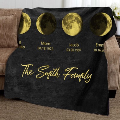 Personalised Family Moon Phase Blanket For Christmas Gift