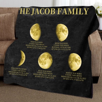 Personalised Family Moon Phase Blanket For Christmas Gift