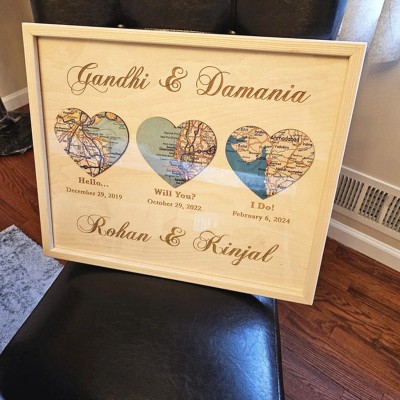 Personalised Met Engaged Married Map Wooden Frame Love Story Decor Keepsake Unique Gift For Couple Valentine's Day