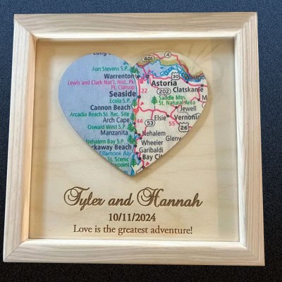 Custom Adventure Travel Map Wooden Frame Love Story Decor Unique Gift For Couple Valentine's Day Anniversary