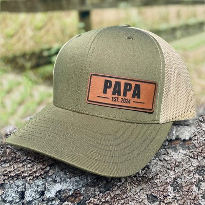 Custom PAPA Leather Patch Cap For Dad Grandpa Father's Day Birthday Gift