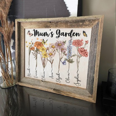 Custom Mum's Garden Birth Flower Frame with Kids Names For Christmas Gift Ideas