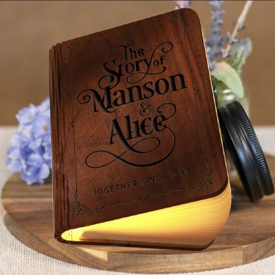 Personalised Wooden Folding Magnetic Glowing Book Lamp For Valentine's Day Gift