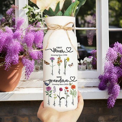 Custom Grandma's Garden Birth Flower Vase with Kids Names For Grandma Mum Anniversary Gift