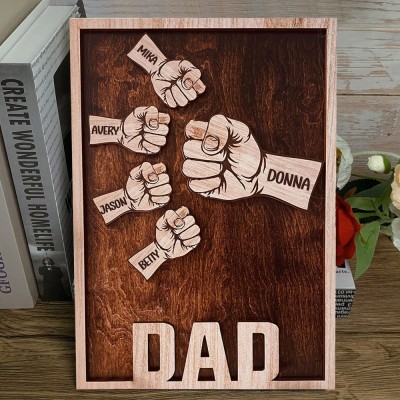 Personalised Fist Bump Dad Wood Sign With Kids Name For Father's Day Gift