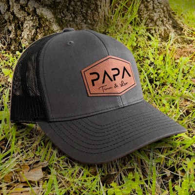 Custom Papa Leather Patch Hat With Kids Name For Papa Dad Father's Day Gift