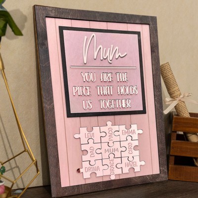 Personalised Mum Puzzle Sign Unique Wood Sign For Mother's Day Gift