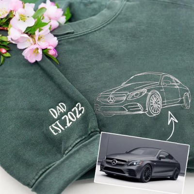 Custom Embroidered Car Outline Sweatshirt For Dad Men Car Lover Gift