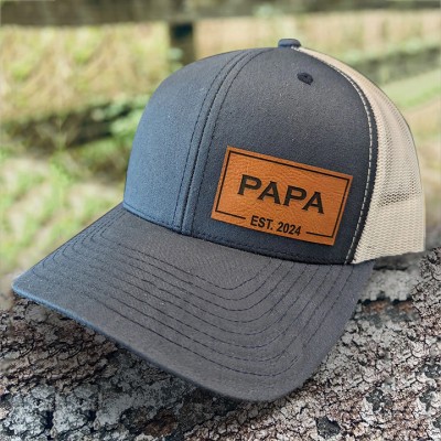 Custom PAPA Leather Patch Cap With EST Year For Dad Grandpa Father's Day Birthday Gift