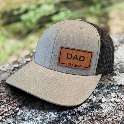 Custom Dad Leather Patch Cap With EST Year For Father's Day Birthday Gift