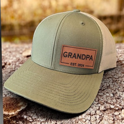 Custom Grandpa Leather Patch Cap With EST Year For Dad Grandpa Father's Day Birthday Gift