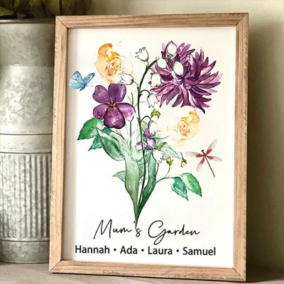 Custom Birth Flower Bouquet Frame Home Art For Mum Grandma Christmas Gift