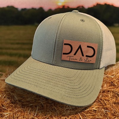 Custom DAD Leather Patch Cap With Kids Name For Father's Day Birthday Gift