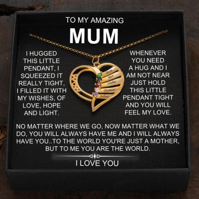 Custom Heart Necklaces With Names and Birthstones For Mother's Day Gift