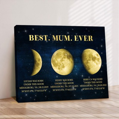 Custom Best Mum Ever Universe Moon Phase Print Frame With Kids Names Unique Gift Ideas