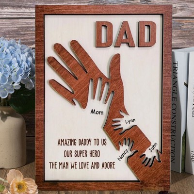 Personalised Father's Day Gift Best Dad Ever Hands Down Engraved Wood Sign