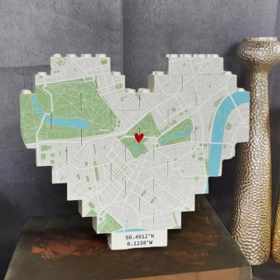 Personalised Map Heart Photo Building Block Puzzle For Couples Valentine's Day Anniversary New Home Gift