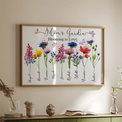 Custom Mum's Garden Birth Flower Frame Wall Art For Grandma Family Christmas Gift