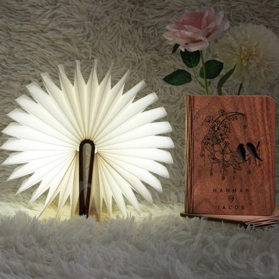 Personalised Wooden Folding Magnetic Glowing Book Lamp For Valentine's Day Gift