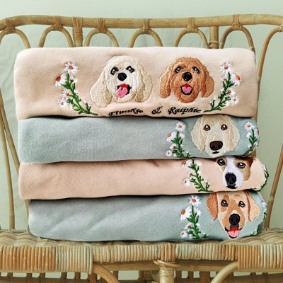 Custom Dog Portrait Embroidered Sweatshirt With Name Keepsake Gift For Pet Lovers