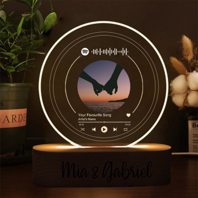 Personalised Vinyl Record Music Plaue Spotify Night Light Valentine's Day Gift For Girlfriend Boyfriend