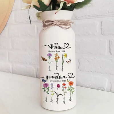 Custom Grandma's Garden Birth Flower Vase with Kids Names For Grandma Mum Anniversary Gift