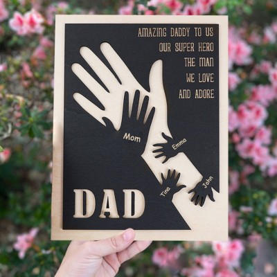 Personalised Father's Day Gift Best Dad Ever Hands Down Engraved Wood Sign