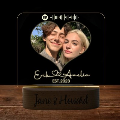 Personalised Photo Music Plaque Spotify Night Light Valentine's Day Gift For Girlfriend Boyfriend