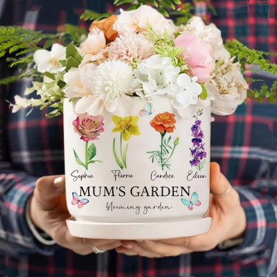 Custom Mum's Garden Birth Flower Pot with Kids Names For Grandma Mum Mother's Day Unique Gift