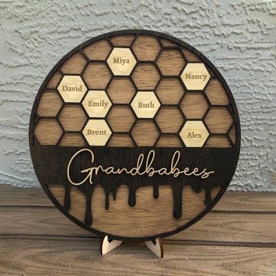 Personalised Grandbabees Sign Bee Hive Family Wooden Sign For Grandma Mum Christmas Gift