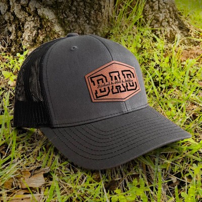 Custom DAD Leather Patch Cap With Kids Name For Father's Day Birthday Gift