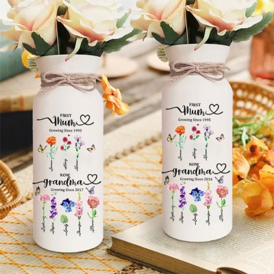 Custom Grandma's Garden Birth Flower Vase with Kids Names For Grandma Mum Anniversary Gift