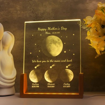 Custom Moon Phase Night Light By Date For Mother's Day Gift The Day You Became My Mum