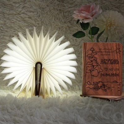 Personalised Wooden Folding Magnetic Glowing Book Lamp For Kid's Gift