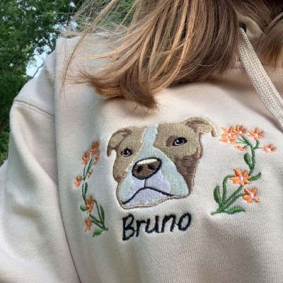 Custom Dog Portrait Embroidered Sweatshirt With Name Keepsake Gift For Pet Lovers