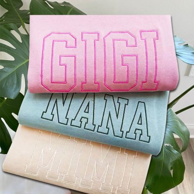 Custom Embroidered GIGI Sweatshirt with Kids Names on Sleeve For New Mum Grandma Mother's Day Gift